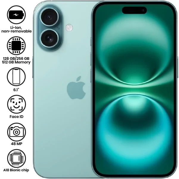 apple iphone 16 128gb 256 gb 512gb  black white green aqua blue pink free shipping